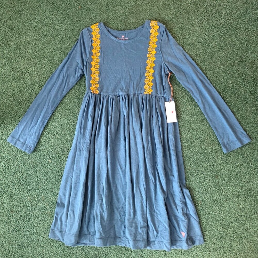 Pink Chicken Nicky Kid Girl Dress Sz 8Y Ink Blue With Embroidery NWT